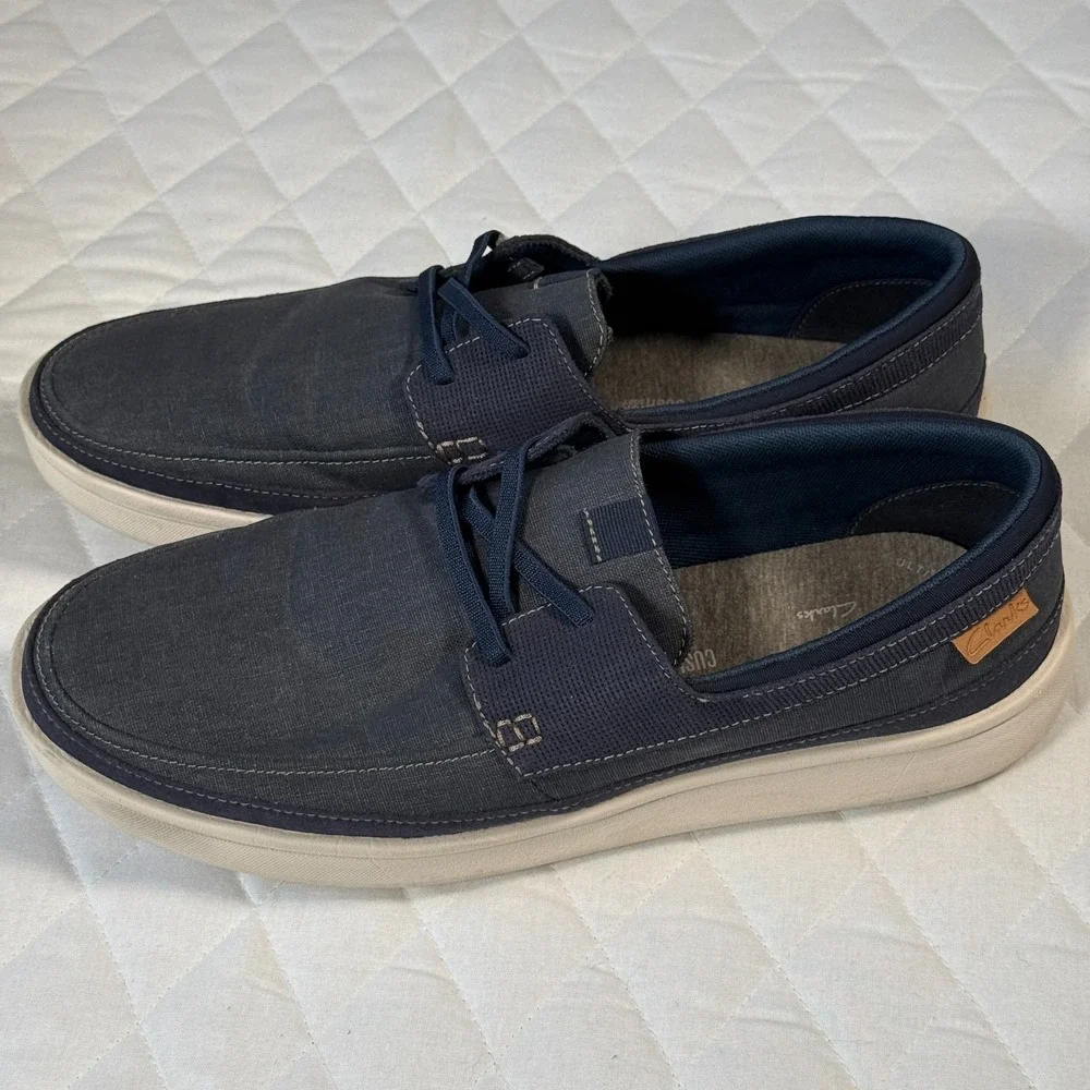 Clarks Collection Men's Navy‎ Canvas Casual Lace Up Shoes Comfort Sole Size 11M